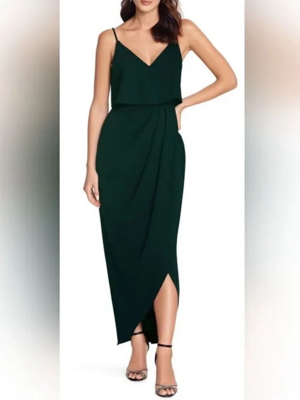 Xscape Deep Emerald Spaghetti Strap Popover Maxi Dress